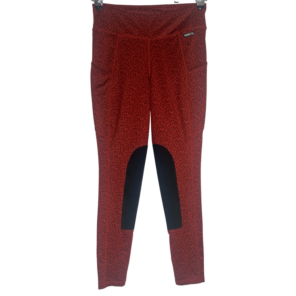 Kerrits Womens Red/Orange Leaf Print Knee Patch Equestrian Riding Tights Size L